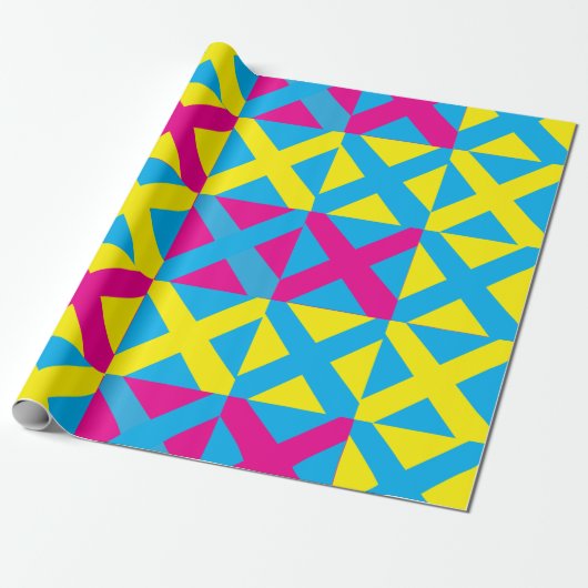 Yellow Blue Pink Square Geometric Pattern ラッピングペーパー (アンロールド)