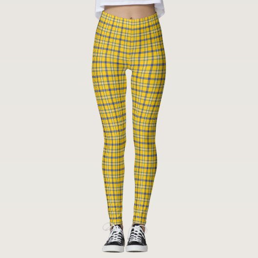 Yellow Blue Plaid Classic Pattern Retro レギンス (正面)
