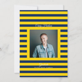 Yellow Blue Preppy High School Photo Grad Cards 案内状
