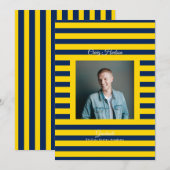 Yellow Blue Preppy High School Photo Grad Cards 案内状 (正面/裏面)