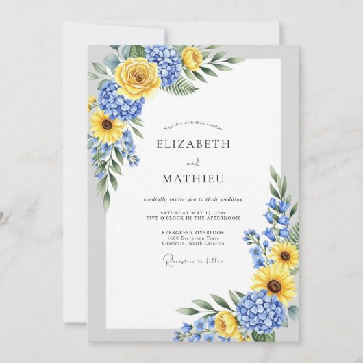 Yellow Blue Spirited Country Wedding 招待状 (正面)
