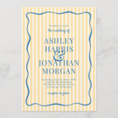 Yellow & Blue Striped Wedding 招待状 (正面)
