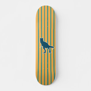 Yellow blue stripes dinosaur T-rex スケートボード