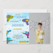 Yellow Blue Water Gun Invitations with photo 招待状 (正面)