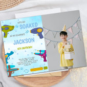 Yellow Blue Water Gun Invitations with photo 招待状