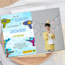 Yellow Blue Water Gun Invitations with photo 招待状