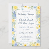 Yellow Blue Watercolor Floral Invitation 招待状 (正面)