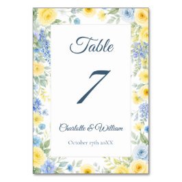 Yellow Blue Watercolor Floral Table Number テーブルナンバー