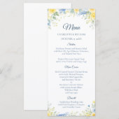 Yellow Blue Watercolor Floral Wedding Menu メニュー (正面/裏面)