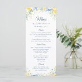 Yellow Blue Watercolor Floral Wedding Menu メニュー (スタンド正面)