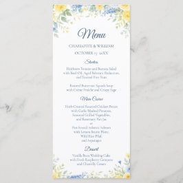 Yellow Blue Watercolor Floral Wedding Menu メニュー