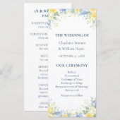 Yellow Blue Watercolor Floral Wedding Program プログラム (正面/裏面)