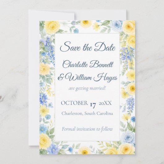 Yellow Blue Watercolor Save the Date セーブザデート (正面)