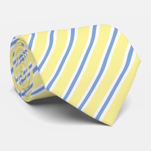 Yellow, Blue & White Diagonal Striped Neck Tie ネクタイ (ロール)