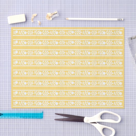 Yellow Bone Inlay Floral Border Decoupage Paper 薄葉紙 (クラフト)