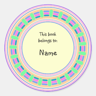 Yellow bookplate with colorful border ラウンドシール