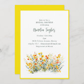 Yellow Border Wildflower Spring Bridal Shower 招待状 (正面/裏面)