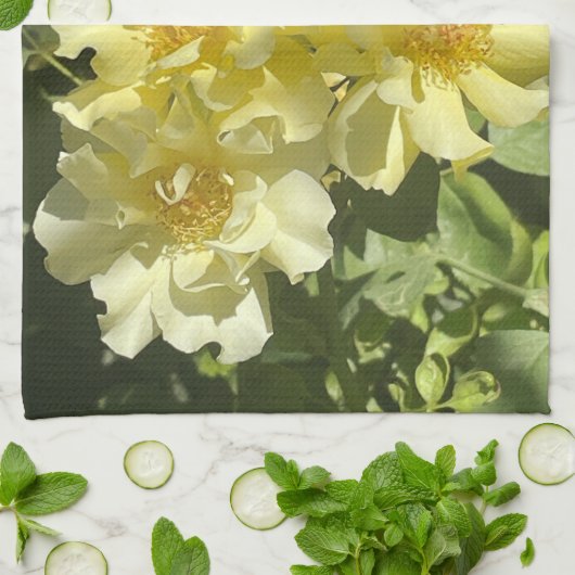 Yellow Botanical Flowers キッチンタオル (折り畳み)