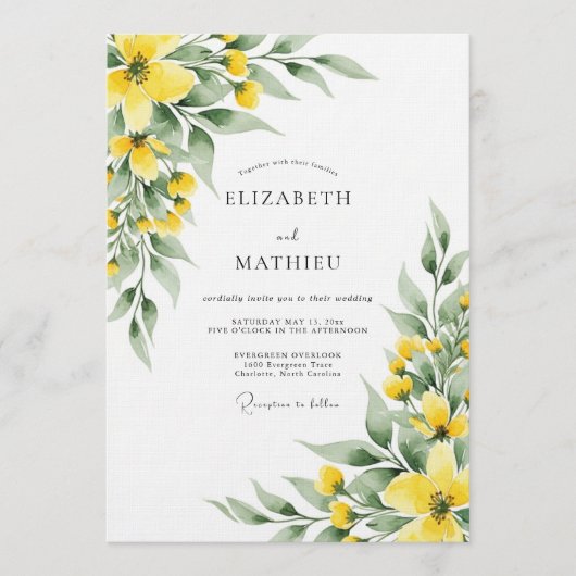 Yellow Botanical Meadow Wedding 招待状 (正面)
