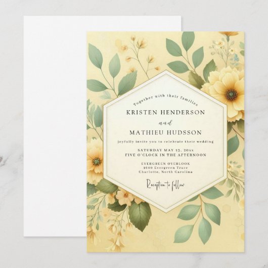 Yellow Botanical Romance Wedding 招待状 (正面/裏面)