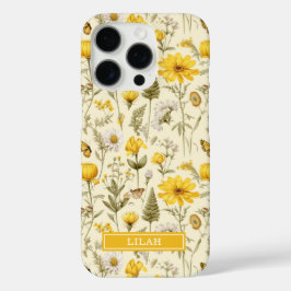 Yellow Botanical Watercolor Floral Name iPhone 16 Proケース