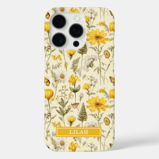 Yellow Botanical Watercolor Floral Name Case-Mate iPhoneケース (裏面)
