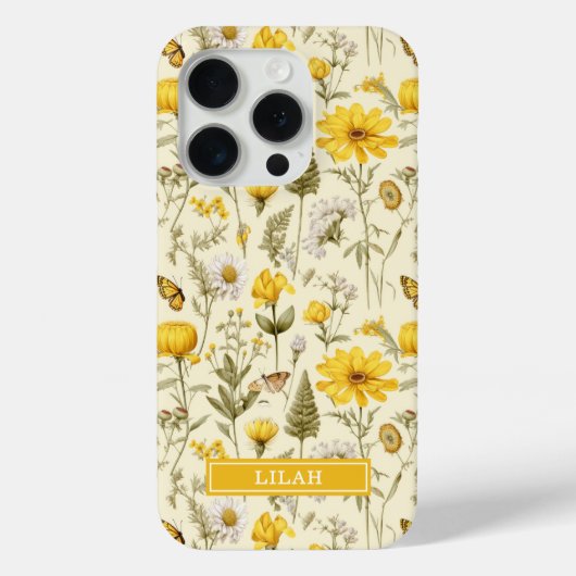 Yellow Botanical Watercolor Floral Name Case-Mate iPhoneケース (裏面)