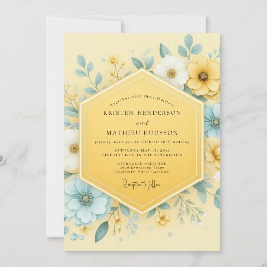 Yellow Botanical Whimsy Wedding 招待状 (正面)