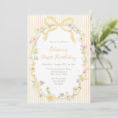 Yellow Bow Floral Stripes Birthday 招待状 (スタンド正面)