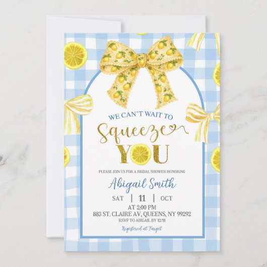 Yellow Bow Lemon Baby Shower Invitation 招待状 (正面)
