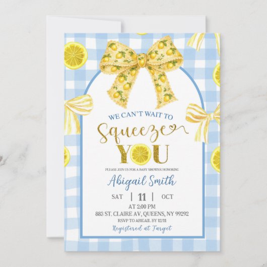Yellow Bow Lemon Baby Shower Invitation 招待状 (正面)