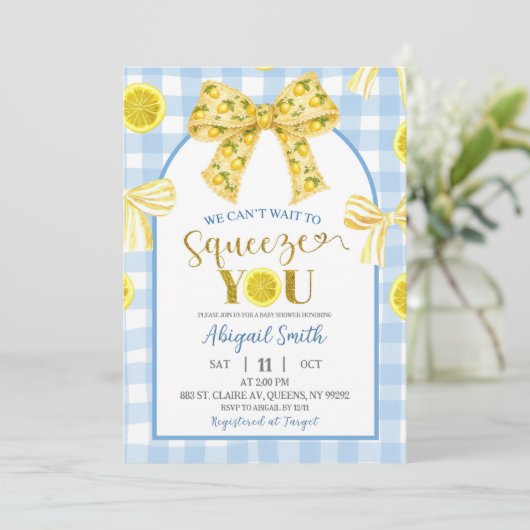 Yellow Bow Lemon Baby Shower Invitation 招待状 (スタンド正面)