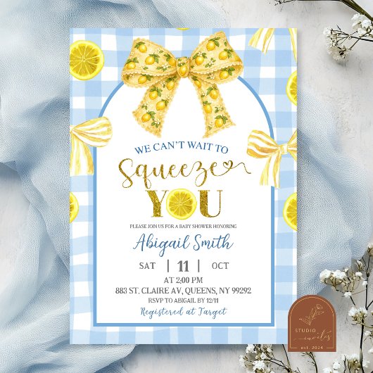 Yellow Bow Lemon Baby Shower Invitation 招待状