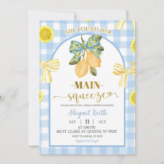 Yellow Bow Lemon Bridal Shower Invitation 招待状 (正面)
