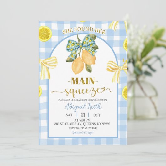 Yellow Bow Lemon Bridal Shower Invitation 招待状 (スタンド正面)