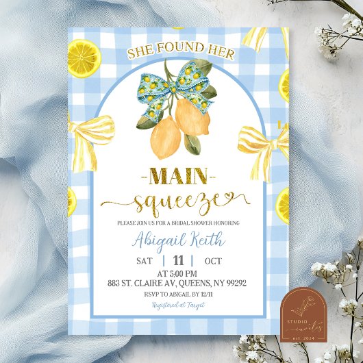 Yellow Bow Lemon Bridal Shower Invitation 招待状