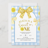 Yellow Bow Sweet 1 Lemon Blue and Yellow Birthday 招待状 (正面)