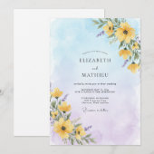 Yellow Breezy Wildflower Wedding 招待状 (正面/裏面)