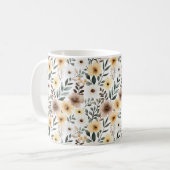 Yellow Brown Cream Flowers コーヒーマグカップ (正面左)