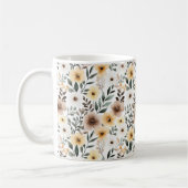 Yellow Brown Cream Flowers コーヒーマグカップ (左)