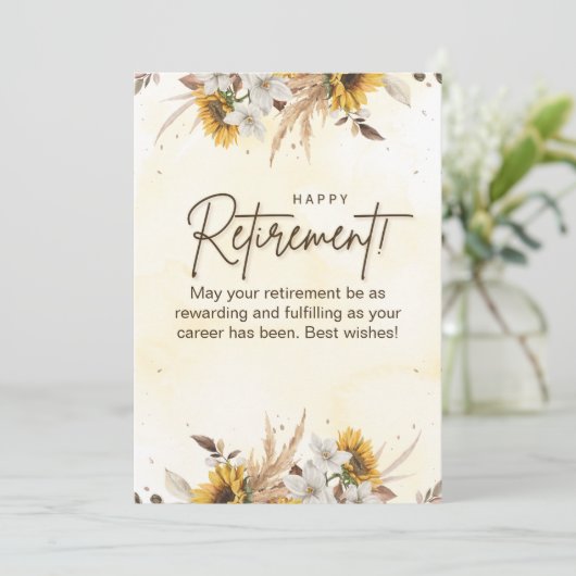 Yellow Brown Floral Retirement Card (スタンド正面)