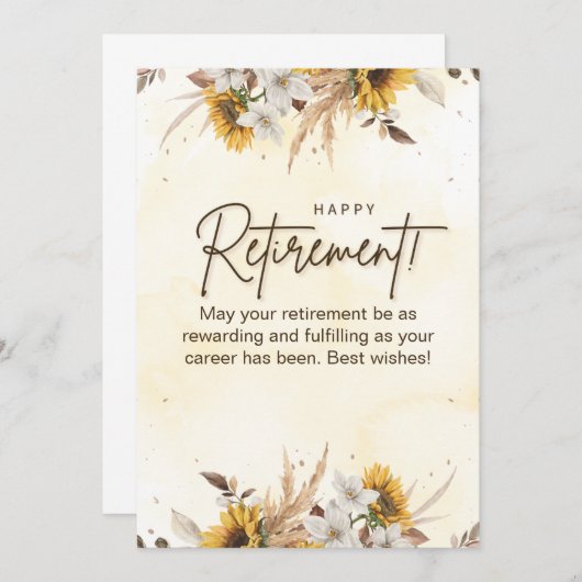 Yellow Brown Floral Retirement Card (正面/裏面)