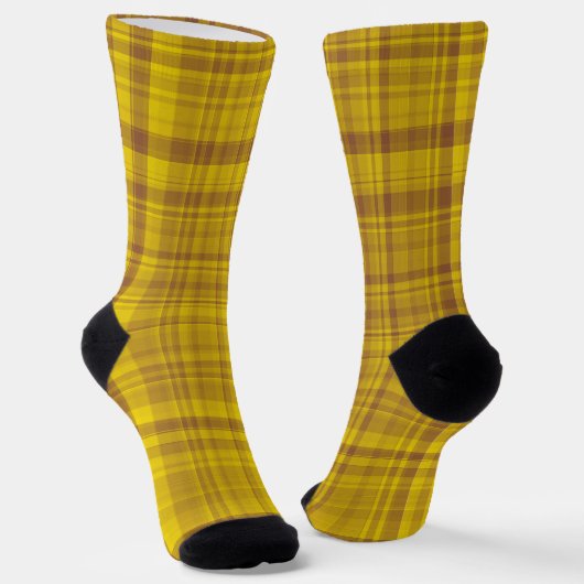 Yellow Brown Plaid Pattern ソックス (傾斜あり)