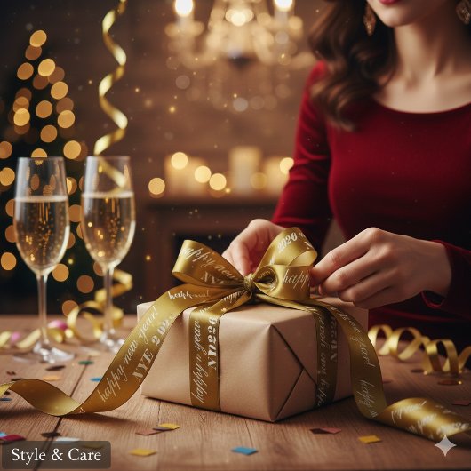 Yellow Brown Satin Ribbon Design New Years Eve Sty サテンリボン