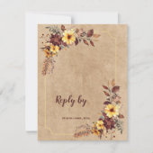 Yellow & Burgundy Floral Autumn Fall Wedding 出欠カード (正面)