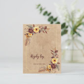 Yellow & Burgundy Floral Autumn Fall Wedding 出欠カード (スタンド正面)