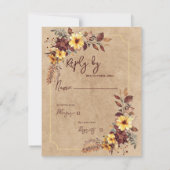 Yellow & Burgundy Floral Autumn Fall Wedding 出欠カード (裏面)