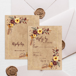 Yellow & Burgundy Floral Autumn Fall Wedding 出欠カード