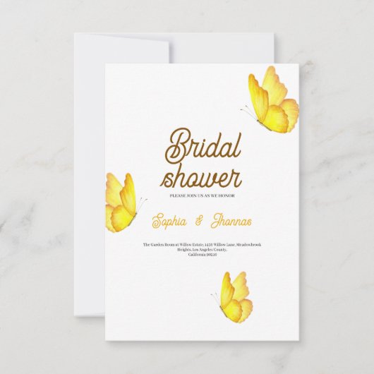 yellow butterfly bridal shower card invitation  サンキューカード (正面)