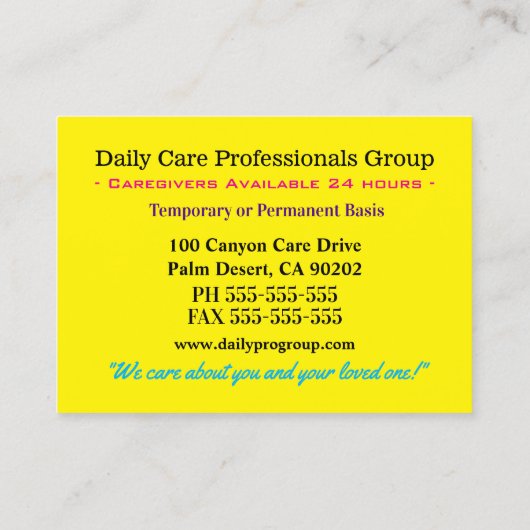 Yellow Butterfly Trustworthy Caregiver 名刺 (裏面)